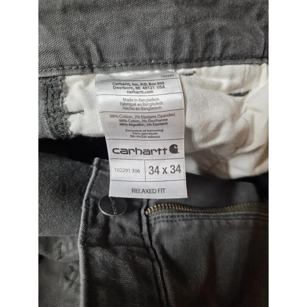Carhartt Men's Gray Washed Twill Dungaree Work Pants Relaxed Fit Utility 34x34